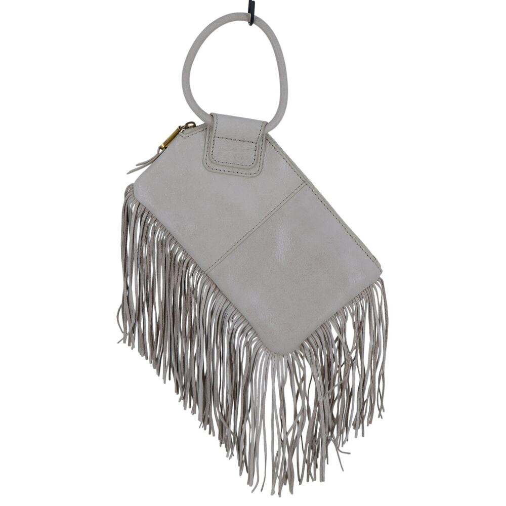 HOBO Stevie Fringed Clutch Beige Leather Wristlet w/Dust Sleeve - Picture 2 of 7